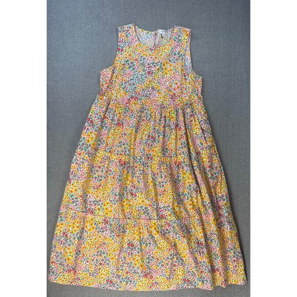 J. Crew Dress Floral Tiered Midi Multi Color Sleeveless 100% Cotton Size 12 - Picture 2 of 9